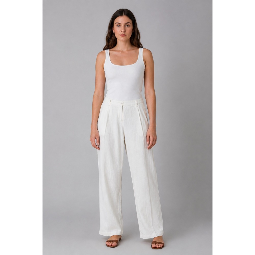 Brandy Melville Linen Blend Straight Leg Trousers Womens OS White Mid Rise Pants